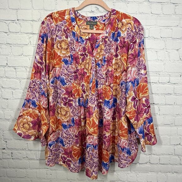 Style & Co Blouse Women Plus 3X Floral Vibrant Multicolor Flowy Cottage Prairie - Picture 1 of 9